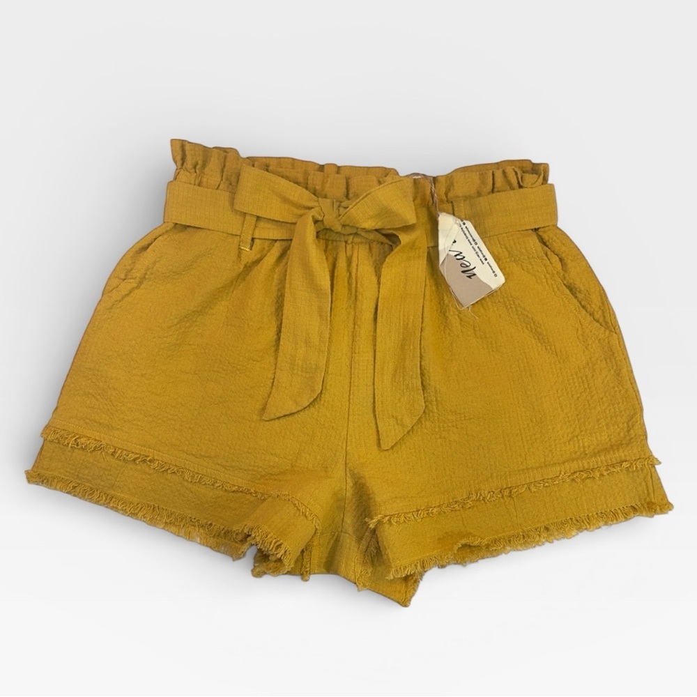 NWT ‘New In’ Mustard Yellow High Waist Cotton Paperbag Shorts MEDIUM